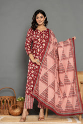 Garnet Marron Cotton Suit Set