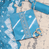 Glacious Blue Shibori Cotton Unstitched Suit Set