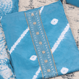 Glacious Blue Shibori Cotton Unstitched Suit Set