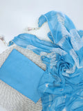 Glacious Blue Tye-Dye Cotton Unstitched Suit Set