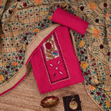 Gulabi Pink Phulkari Dupatta Cotton Unstitched Salwar Suit