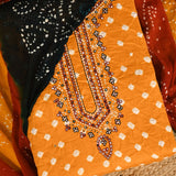 Honey Yellow Bandhani Cotton Unstitched Salwar Suit