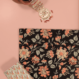 Jungle Black Pure Chiffon Dupatta Unstitched Suit Set