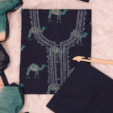 Juniper Blue Rajasthani Cotton Unstitched Suit Set