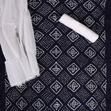Midnight Blue Bhandej Cotton Unstitched Salwar Suit