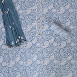 Powder Blue Cotton Unstitched Suit Set