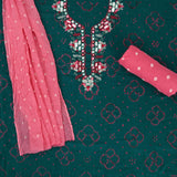 Rarest Green Bhandej Cotton Unstitched Suit Set