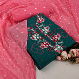 Rarest Green Bhandej Cotton Unstitched Suit Set