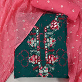 Rarest Green Bhandej Cotton Unstitched Suit Set