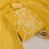Crayola Yellow Leheriya Cotton Unstitched Suit Set