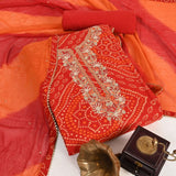 Karwachauth Special Bhandej Cotton Unstitched Suit Set