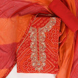 Karwachauth Special Bhandej Cotton Unstitched Suit Set