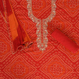 Karwachauth Special Bhandej Cotton Unstitched Suit Set