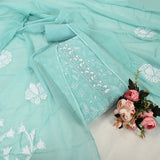 Sea Green Kota Doriya Embroidered Unstitched Suit Set