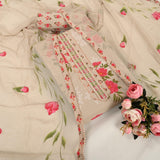 Latte Cream Floral Cotton Unstitched Suit Set