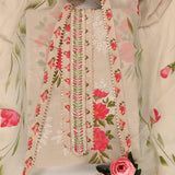 Latte Cream Floral Cotton Unstitched Suit Set