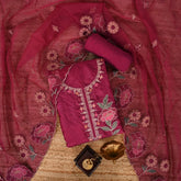 Magenta Pink Crush Tissue Unstitched Suit Set