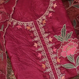 Magenta Pink Crush Tissue Unstitched Suit Set