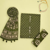 Mehandi Bagru Print Cotton Unstitched Suit Set
