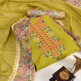 Mehandi Green Kath Cotton Unstitched Suit Set