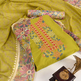 Mehandi Green Kath Cotton Unstitched Suit Set