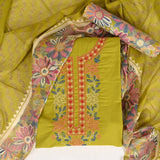 Mehandi Green Kath Cotton Unstitched Suit Set