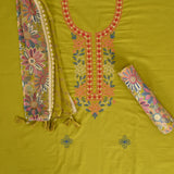 Mehandi Green Kath Cotton Unstitched Suit Set