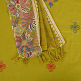 Mehandi Green Kath Cotton Unstitched Suit Set