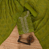 Moss Mehandi Bandhani Cotton Unstitched Suit Set