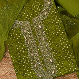 Moss Mehandi Bandhani Cotton Unstitched Suit Set