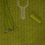 Moss Mehandi Bandhani Cotton Unstitched Suit Set