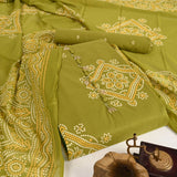 Moss Mehandi Bandhani Cotton Unstitched Suit Set