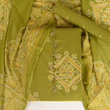 Moss Mehandi Bandhani Cotton Unstitched Suit Set