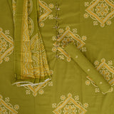 Moss Mehandi Bandhani Cotton Unstitched Suit Set