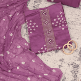 Mountbatten Pink Bhandej Cotton Unstitched Suit Set