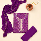 Mulberry Purple Cotton Unstitched Suit Set