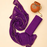 Mulberry Purple Cotton Unstitched Suit Set