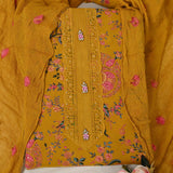 Mustard Floral Cotton Unstitched Suit Set