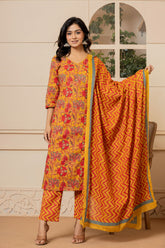 Mustard Kalamkari Cotton Suit Set