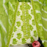 Neon Green Batiq Cotton Unstitched Suit Set