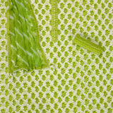 Neon Green Batiq Cotton Unstitched Suit Set