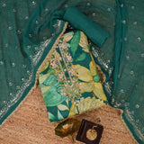 New Pine Green Chinnon Unstitched Salwar Unstitched Suit