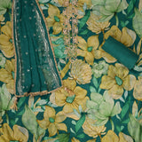 New Pine Green Chinnon Unstitched Salwar Unstitched Suit