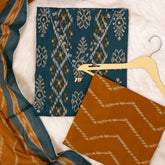 Ocean Blue Ikhat Cotton Unstitched Suit Set