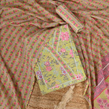 Olive Green Floral Cotton Unstitched Salwar Suit