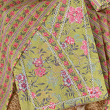 Olive Green Floral Cotton Unstitched Salwar Suit