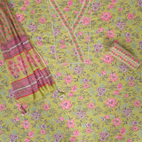 Olive Green Floral Cotton Unstitched Salwar Suit