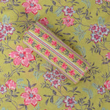 Olive Green Floral Cotton Unstitched Salwar Suit