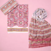 Onion Pink Pure Chiffon Dupatta Unstitched Suit Set