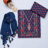 Oxedised Blue Bagru Cotton Unstitched Suit Set